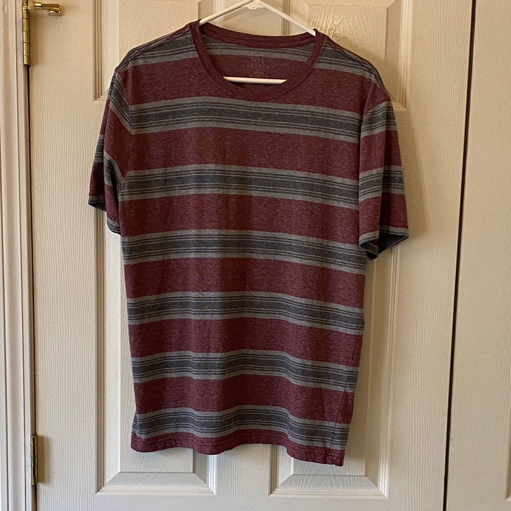 George Men's Burgundy and Gray Striped Tee